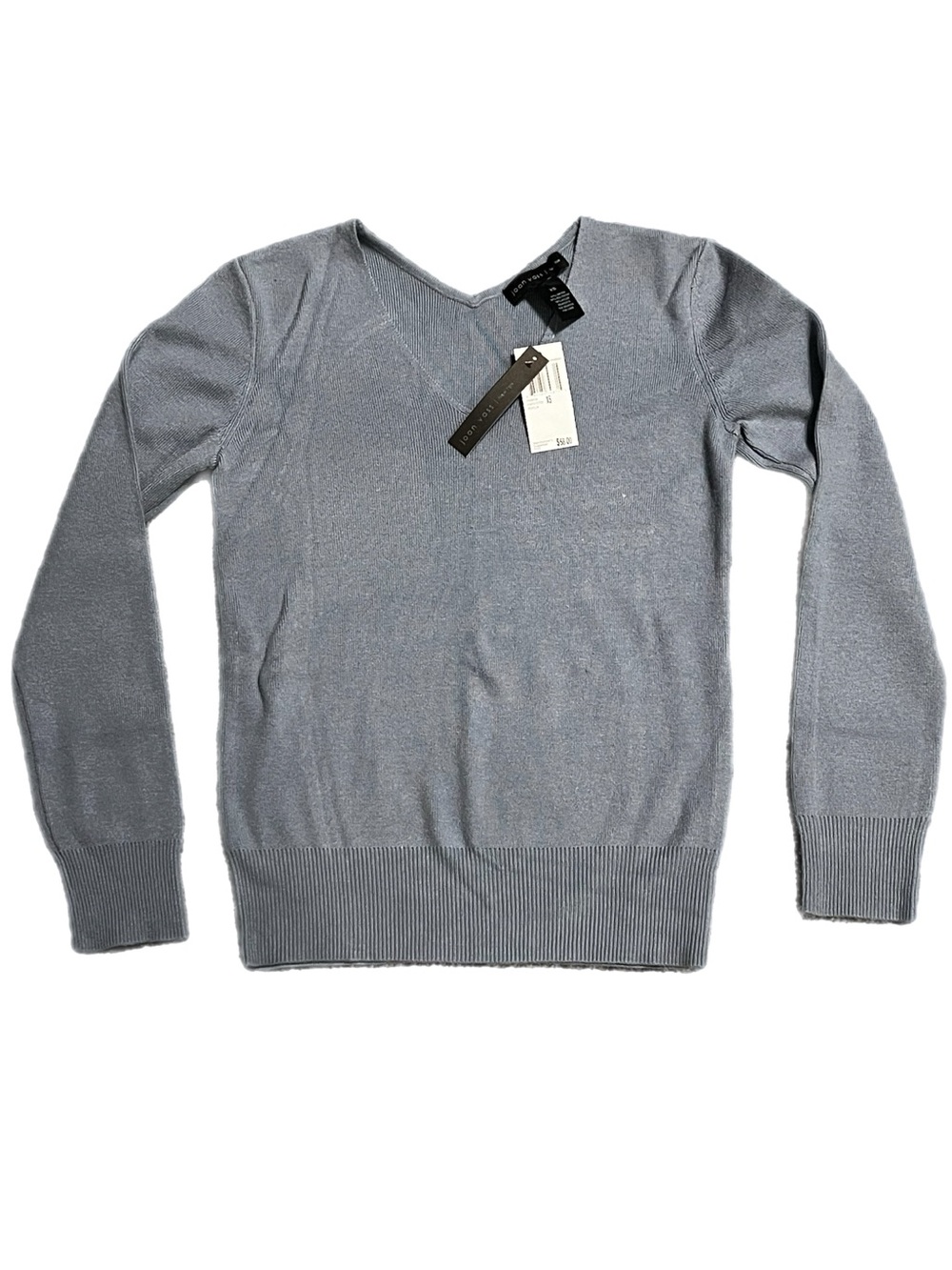 NWT Joan Vass Chambray Blue V-Neck Sweater